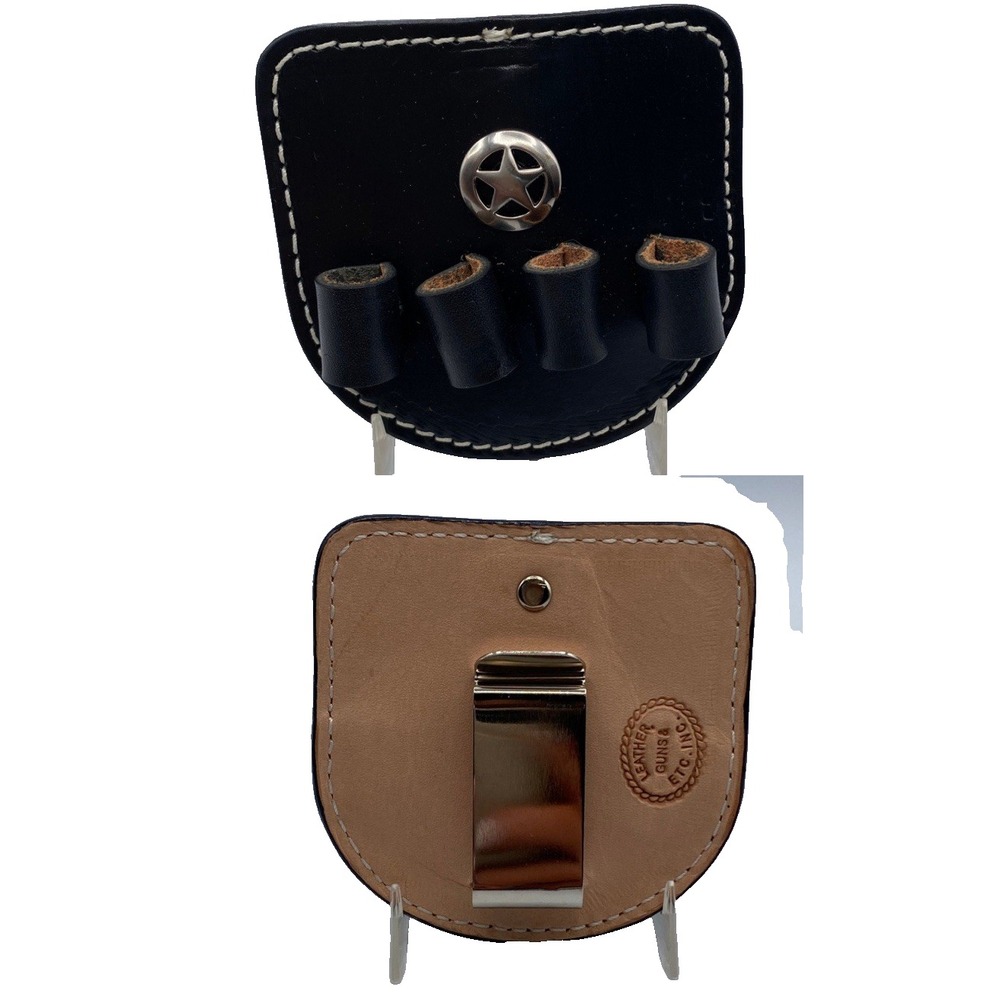 Bond Arms Leather 4 Shell Ammo Holder for 357/38Spl Black‎ W/ Silver Star Clip